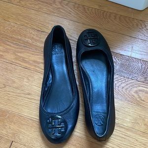 black patent leather Tory Burch ballet flats, size 9.5 slightly worn